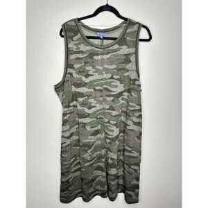 NEW Democracy Tank Dress Womens 2X Green Camo Sleeveless Pullover Casual Stretch